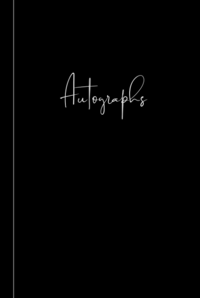 كتاب توقيعات بغلاف صلب: دفتر ملاحظات بغلاف صلب للتوقيعات و/أو الصور للمشاهير في الحفلات، المنتجعات، الرحلات البحرية، المؤتمرات، حدائق الملاهي، إلخ... وللنساء/البالغين. غلاف أسود أنيق.